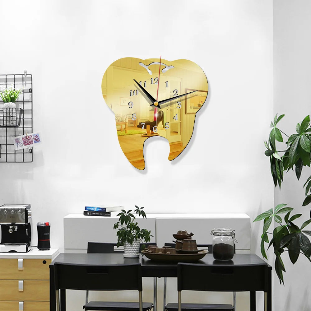 Creative Teeth Mirror Wall Clock TV Backdrop Personality Modern Mirror Clock Wall Stickers Home Decor Hanging Clock