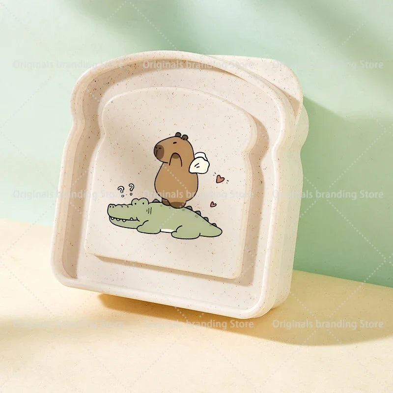 Capybara Portable Lunch Box Sandwich Silicone Toast Shaped Bento Box with Lid Office School Outdoor Lunch Food Container Gift