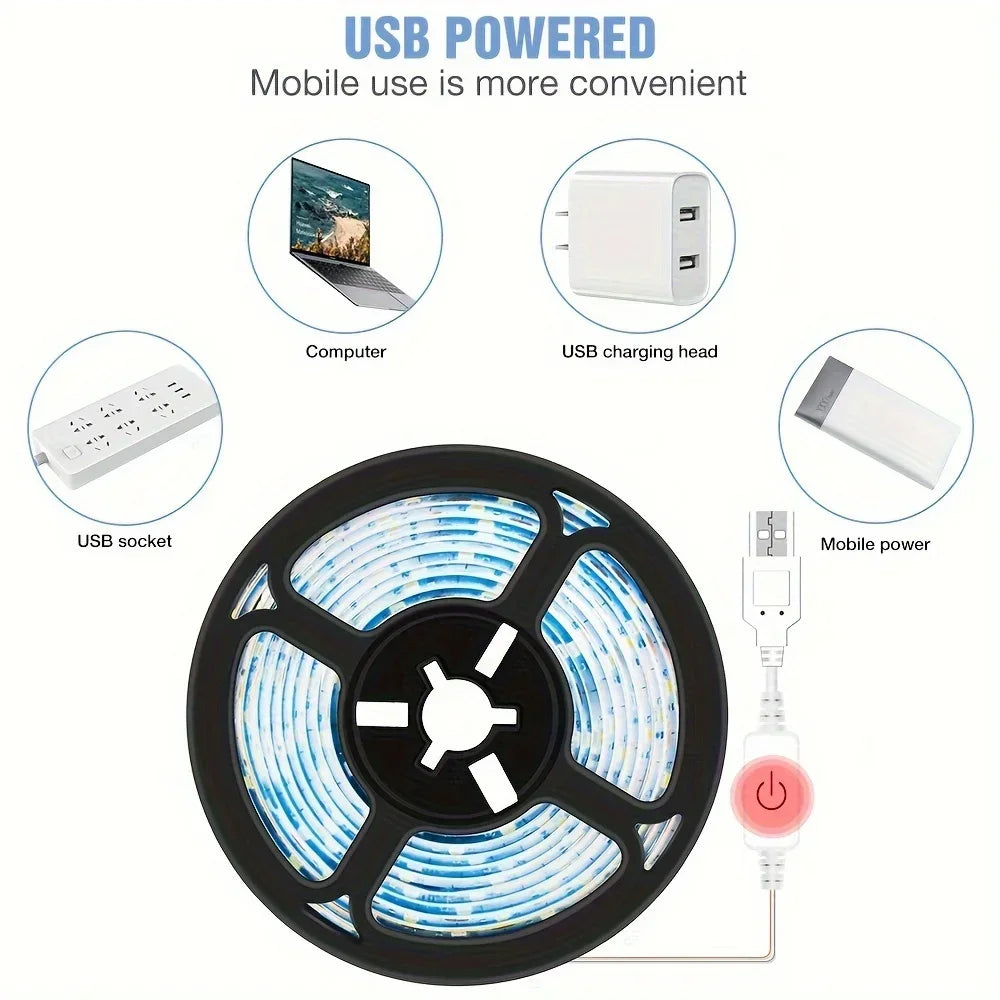 USB LED Strip Lights 5V 2835 SMD Touch Control Switch Tape Light TV Backlights for Gaming Room Party Decoration Camping Lighting