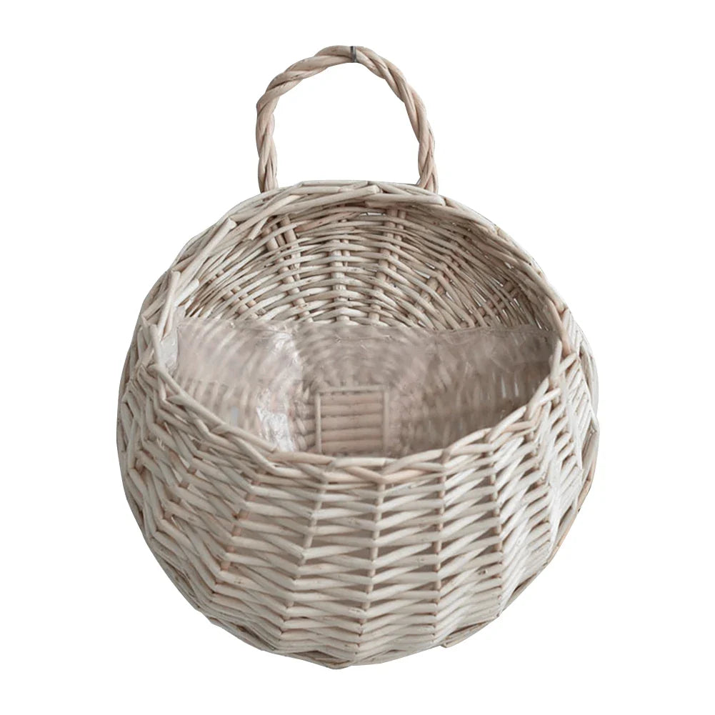 Hand Made Wicker Rattan Flower Planter Wall Hanging Wicker Rattam Basket Garden Vine Pot Plants Holder Garden Pots Wall Planter