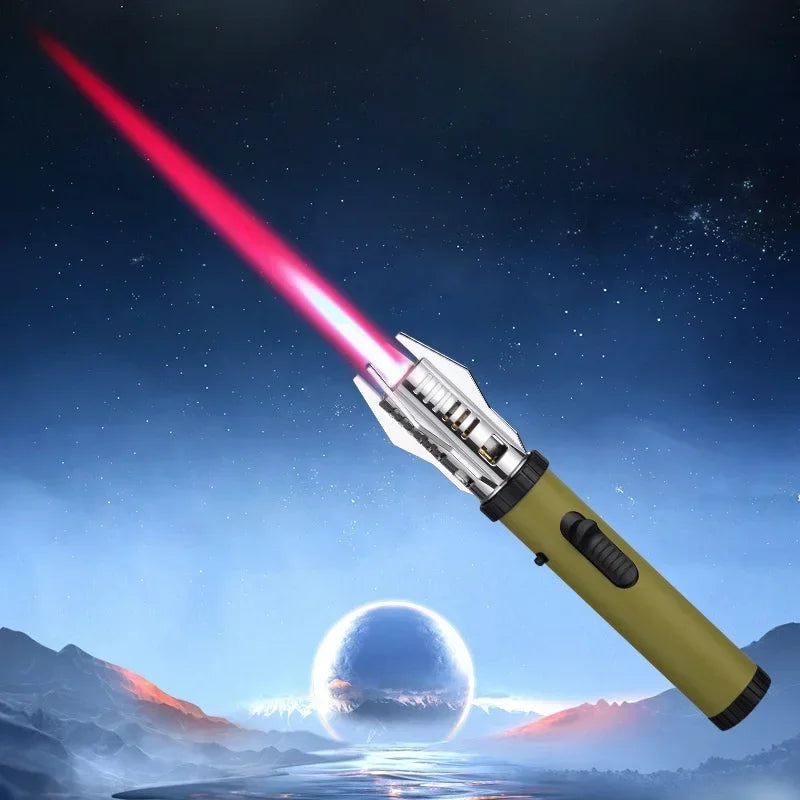 Metal Lightsaber Style Gas Lighter Powerful Red Flame Turbine Jet Torch Outdoor Compass Windproof Lighter BBQ Welding Cigar Tool