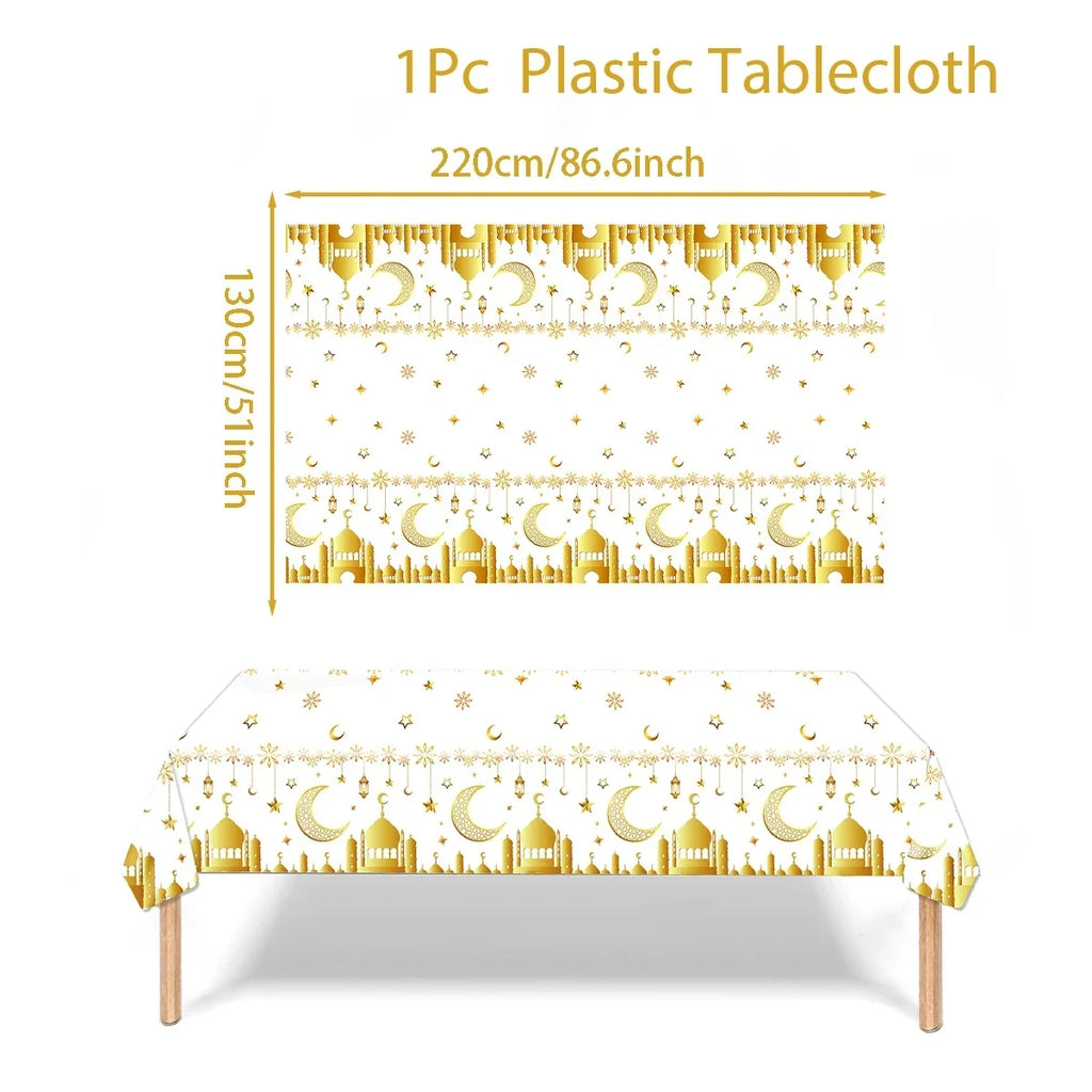 Eid Mubarak Tablecloths Ramadan Decoration for Home 2025 Islamic Muslim Party Decor Ramadan Tableware Supplies Eid Al Adha Gift