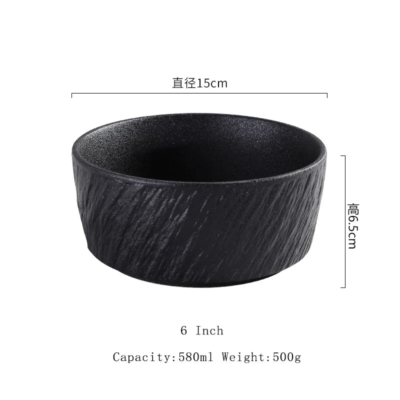 Ceramic Rice Bowls Household 6 Inch Stone Pattern Underglaze Colour Solid Dining Tableware Japanese New Round Breakfast Bowl
