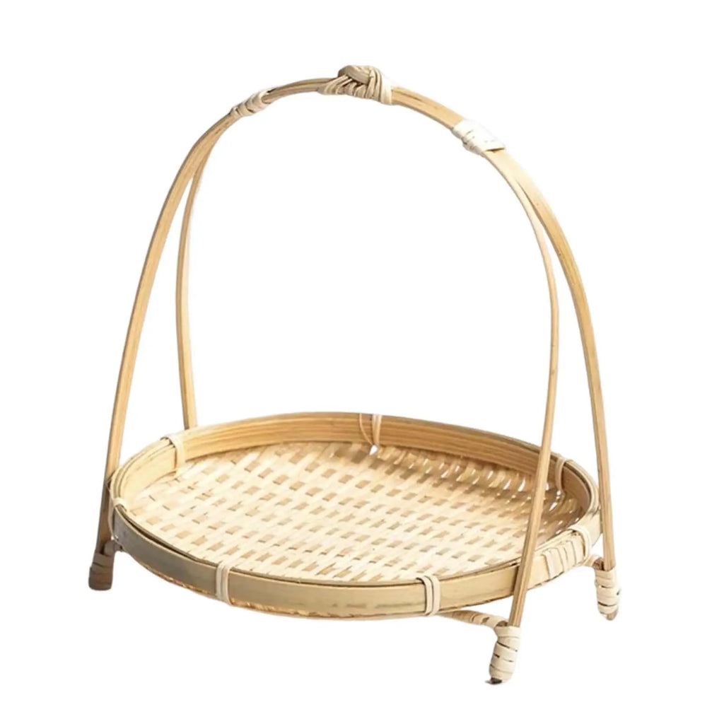 Handwoven Fruit Basket Rattan Serving Trays Decorative Meal Basket Food Storage Holder for Picnics Kitchen Camping Table Cafe