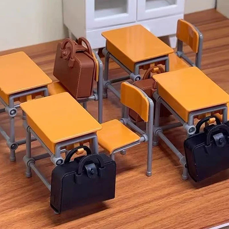 1 Set 1:12 Dollhouse Accessories Miniature Desks Chairs Model Classroom Decoration Toy Food Tableware Ornament