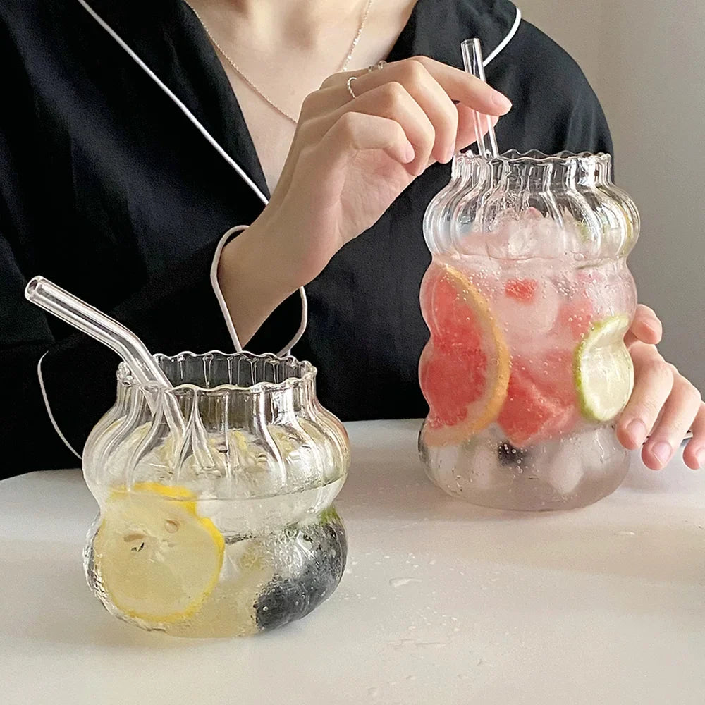 Coffee Cup Glass Cocktail Glasses Large Capacity Milk Drink Striped Juice Cup Heat-resistant Glass Cold Drink Cups 410ML 650ML