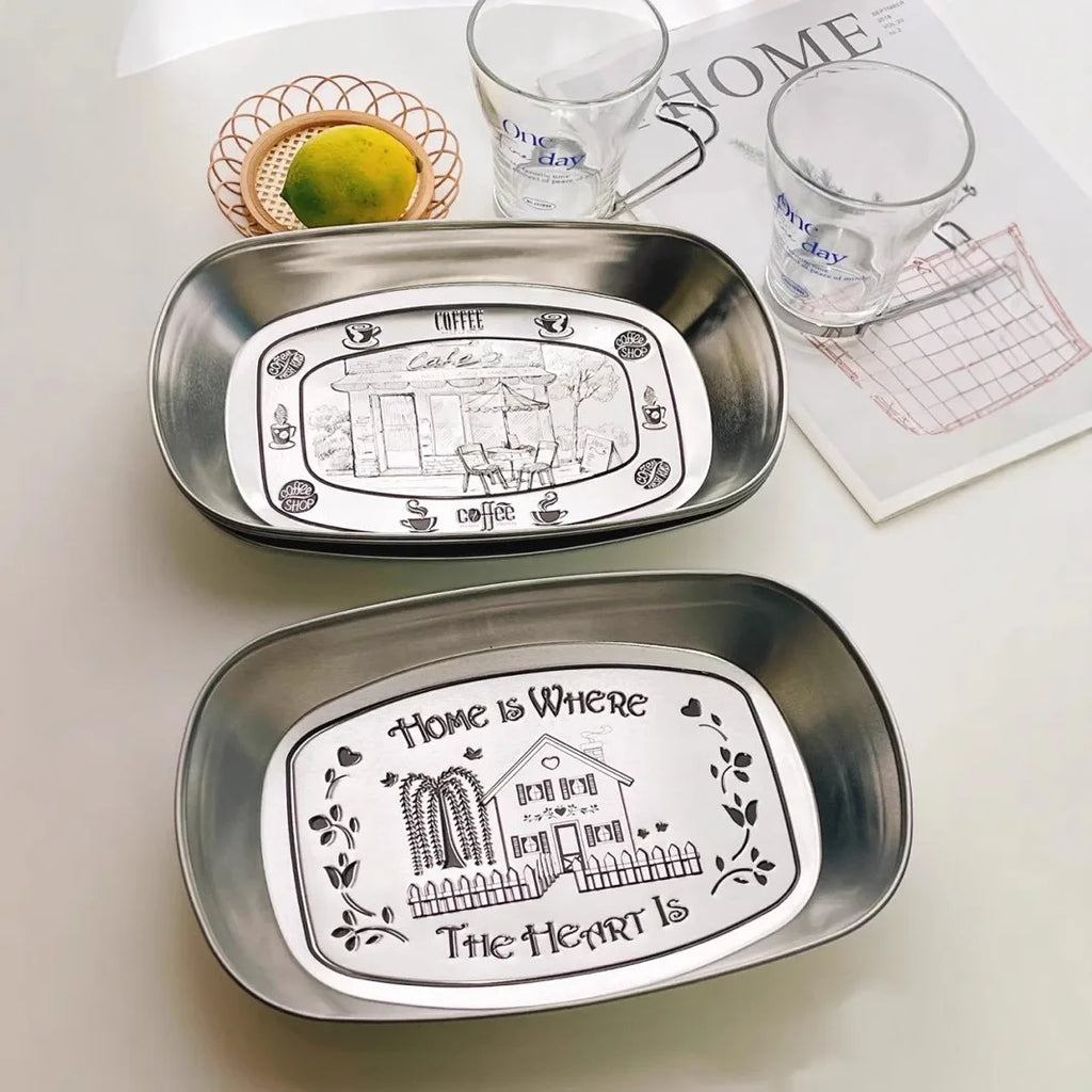 Retro Fruit Plate European Snack Plate Tinplate Restaurant Pastry Dish Metal Dried Fruit Dinner Tray Outdoor Picnic Tableware