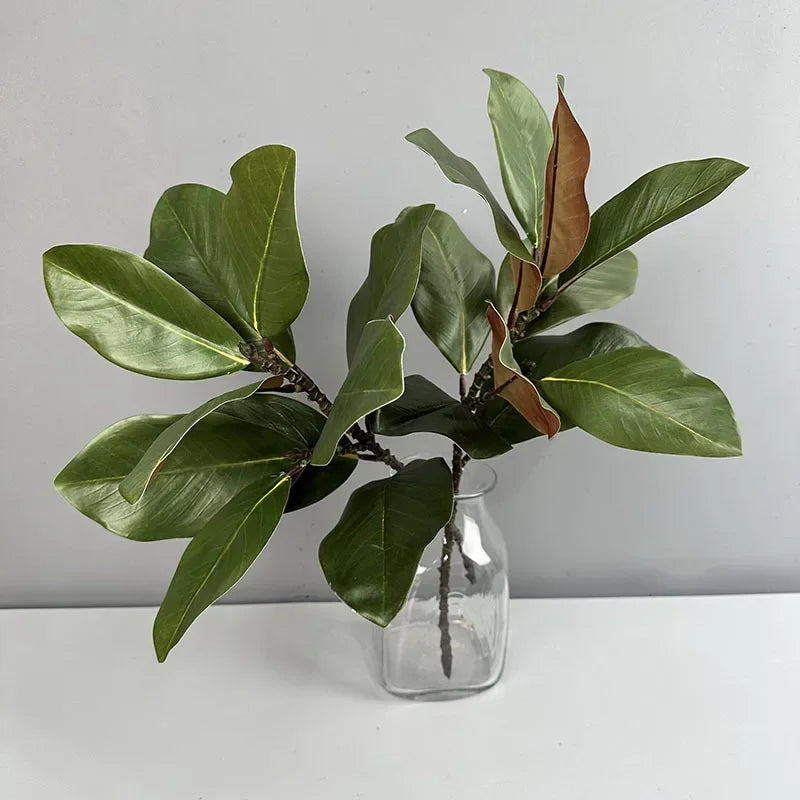 2pcs Artificial Flowers Magnolia Leaf Green Plants Plastic Simulation Magnolias Leaves Plant Floral Home Balcony Decoration