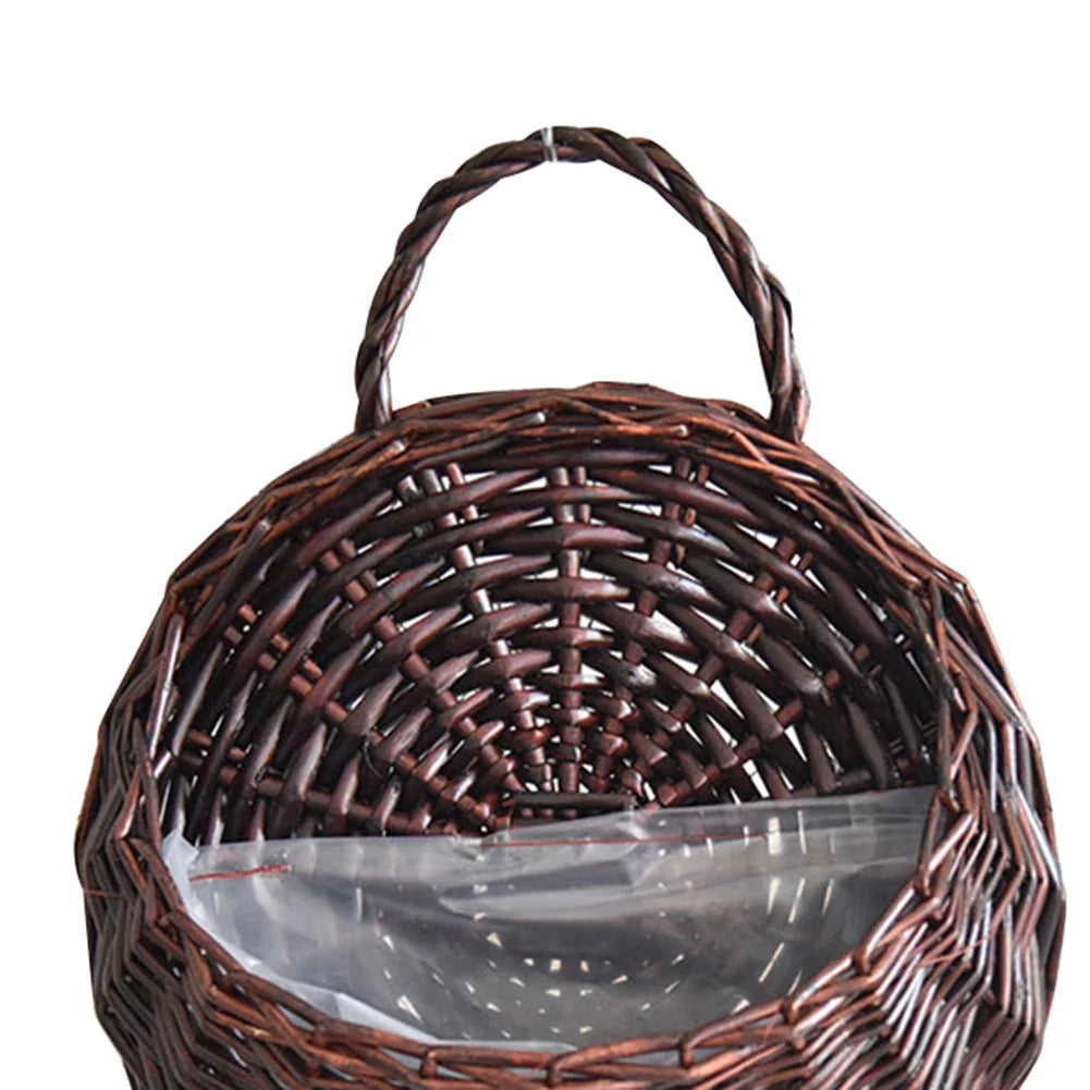 Hand Made Wicker Rattan Flower Planter Wall Hanging Wicker Rattam Basket Garden Vine Pot Plants Holder Garden Pots Wall Planter
