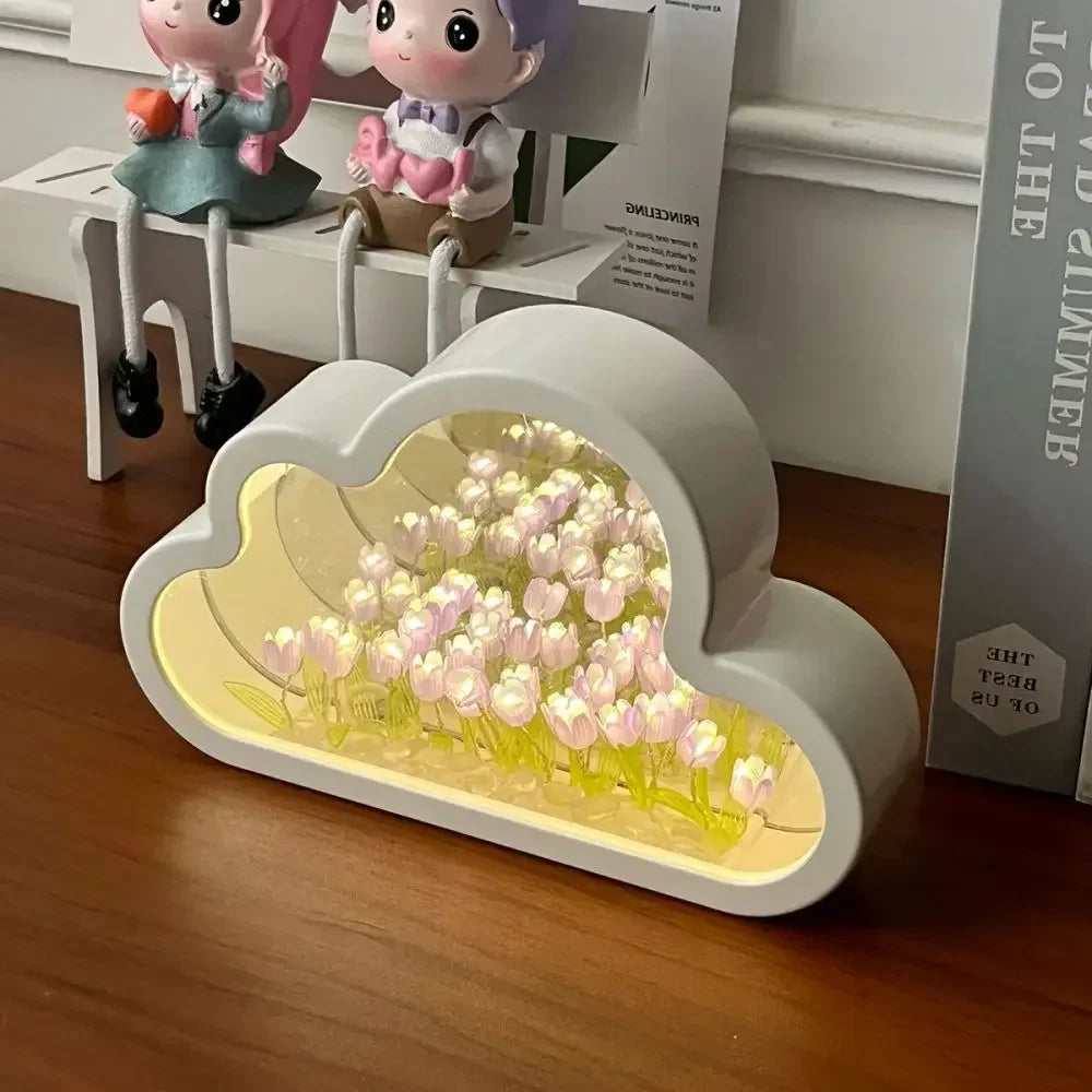 LED Night Light Handmade DIY Material package Tulip Flower Sea Atmosphere Lamp Mirror Table Lamp Bedroom Decor Lights