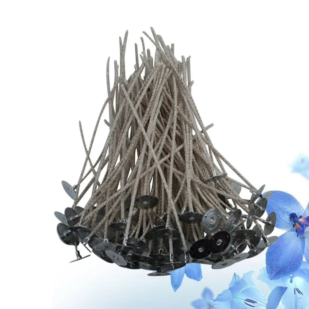 100Pcs Wick With Tabs Wicks Diy Set Soy Wax Pre Waxed Bases Centering Device Making Kit Home Garden Sewing
