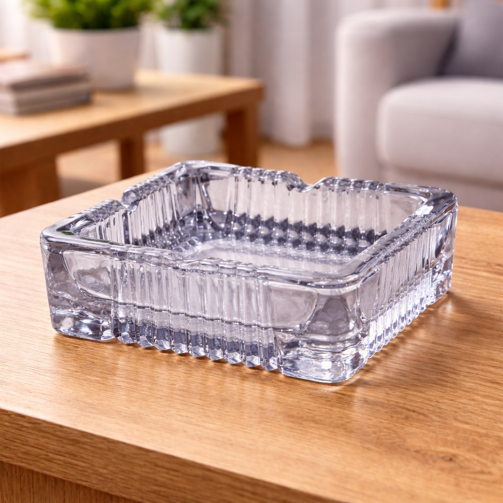 Crystal Glass Ashtray Square Design Heat Resistant Smoking Tray
