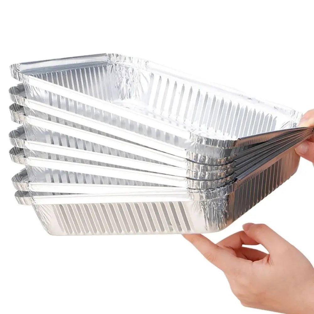 10Pcs 6/7/8 Inch Food Tin Foil Tray Reusable Non-stick Aluminum Foil Box Oven BBQ Baking Tools Oil-resistant Air Fryer Tray