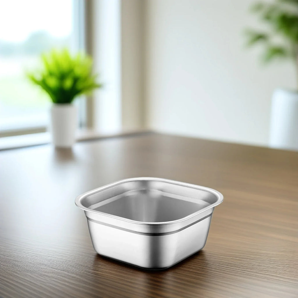 Square Stainless Steel Washing Basin Large Capacity Multi-Purpose Vegetable Fruit Mixing Bowl Kitchen Gadget Buffet Tray Soup