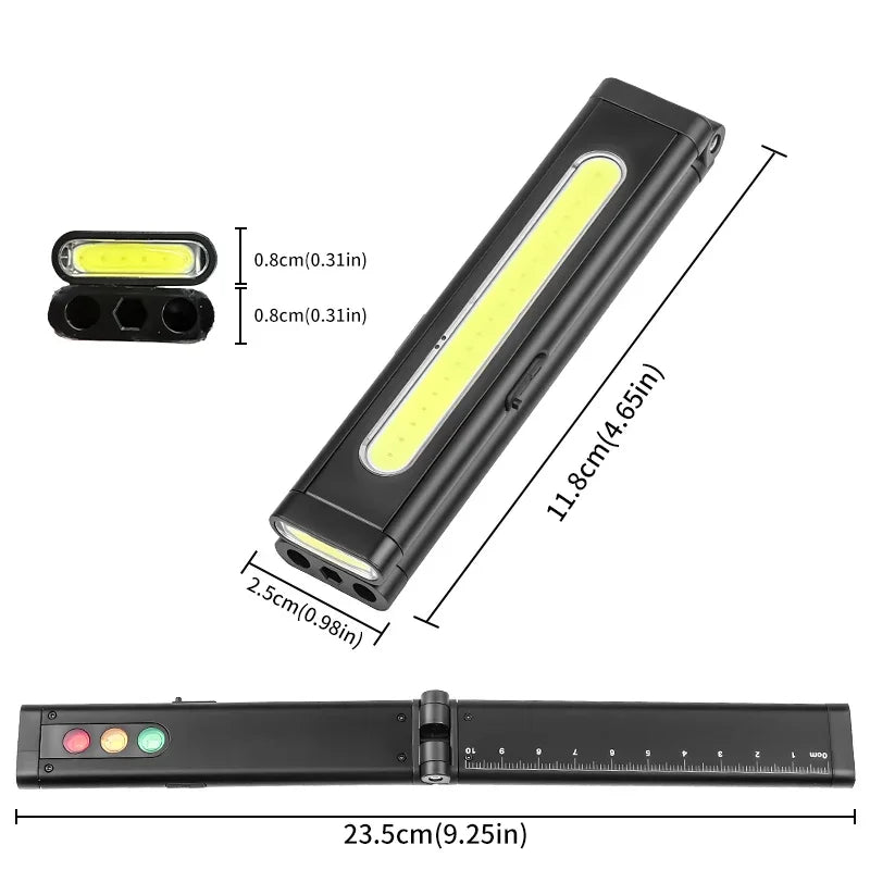 Mini LED Flashlight USB-C Rechargeable with Ruler, Multi-Source Lighting, Hidden Screwdriver Tool Kit, Magnetic Work Light