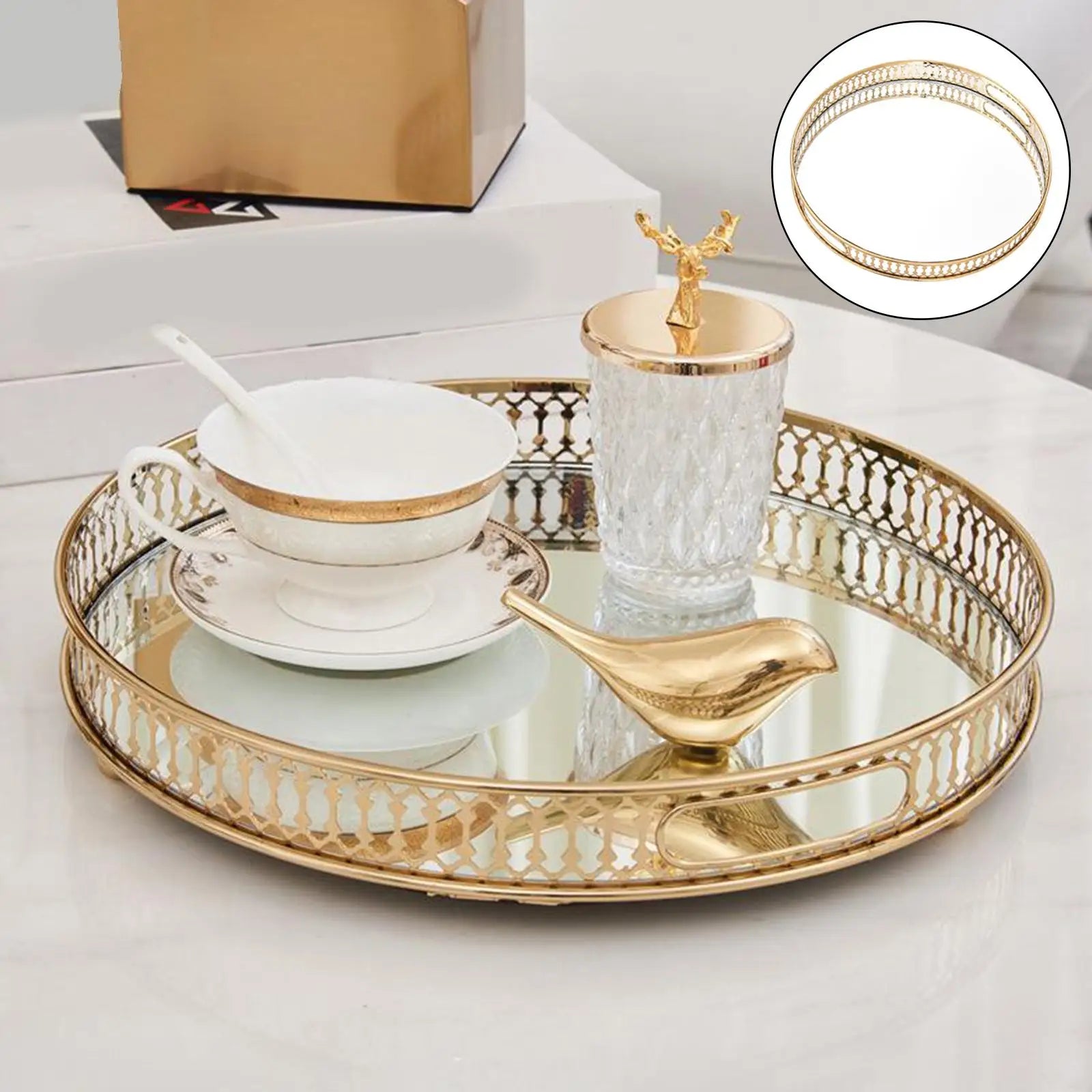 Crystal Tray Makeup Organizer Storage Holder Round Serving Plate Tray Gift