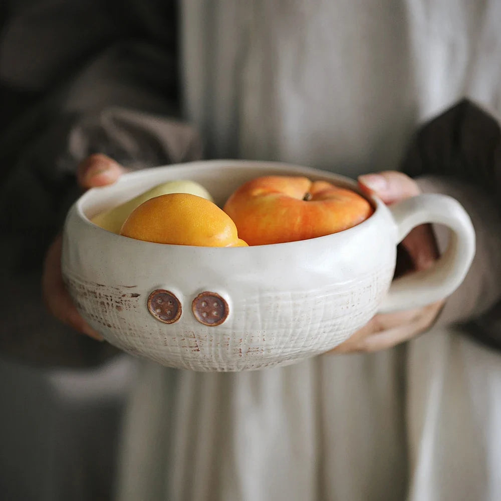 Creative Porcelain Bowl Vintage Hand-Made Button Relief Ceramic Homehold Dinnerware Fruit Vegetable Salad Bowls Kitchen Supplies