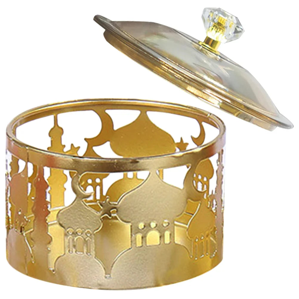 Golden Metal Snack Tray Dessert Serving Plate Ramadan Candy Tray Eid Food Container Dry Fruit Holder Kitchen Dining Bar Home