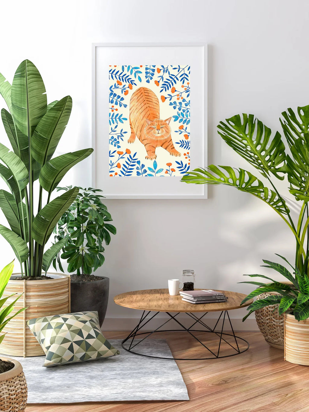 Ginger cat wall art, Floral art print, Orange cat painting, Kitten illustration, Animal artwork, Nursery prints, Flowers wall de