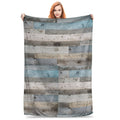 Rustic Countryside Farmhouse Print Blanket Warm Cozy Fluffy Pale Faded Wood Planks Printed Throw Blankets for Bed Multiple Sizes