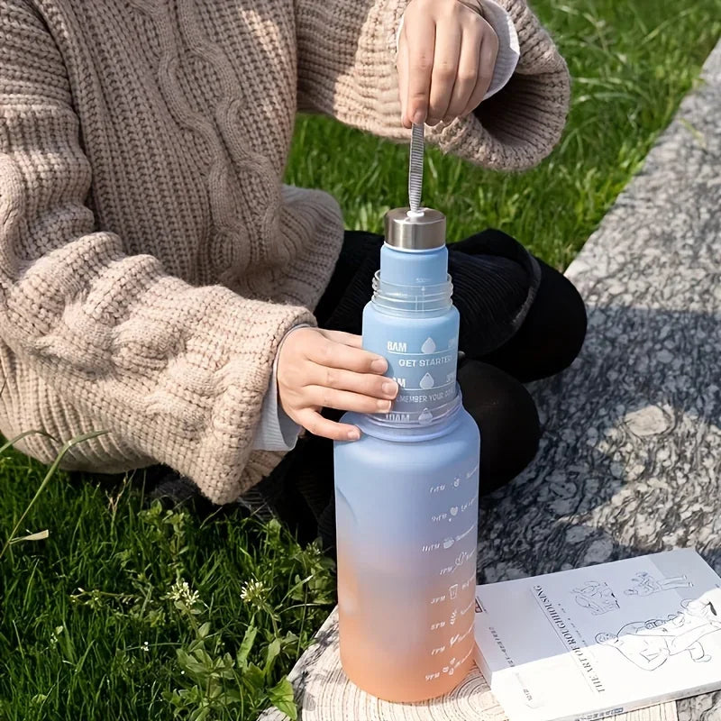 1-3PCS Sports Water Bottle for Running Drinking Bottle 2L Motivational with Time Marker Stickers Portable Reusable Plastic Cups
