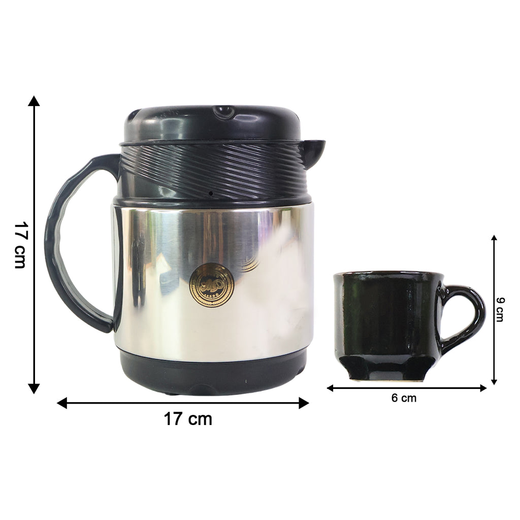 Tea And Coffee Thermos Flask And 6 Ceramic Cups (1 Set)