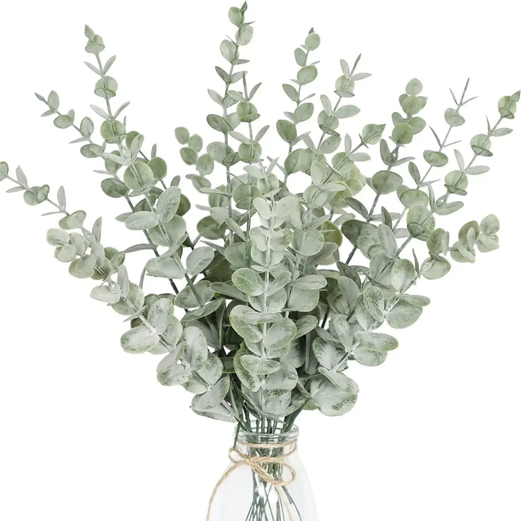 10pcs Artificial Eucalyptus Leaf Wedding Home Decoration Stem Eucalyptus Leaf Golden Green Wedding Decoration Fake Plant Leaves