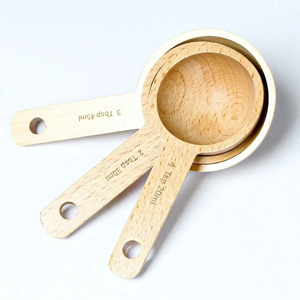 Tablespoon Measuring Spoon Walnut Wooden 7.5/10/15/30/45ml Beech Wooden Spoon Hangable Kitchen Measuring Tools Coffee Bean Spoon