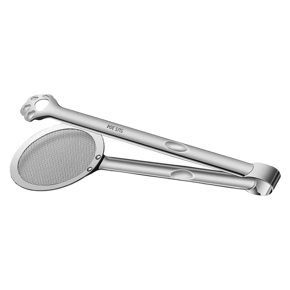 Stainless Steel Oil-Frying Filter Clip Fine Mesh Strainer Spoon Kitchen Frying Accessory Long Handle Drainage Tool For Bbq