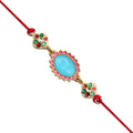 Blue Stone Rakhi With Floral Meenakari Accents