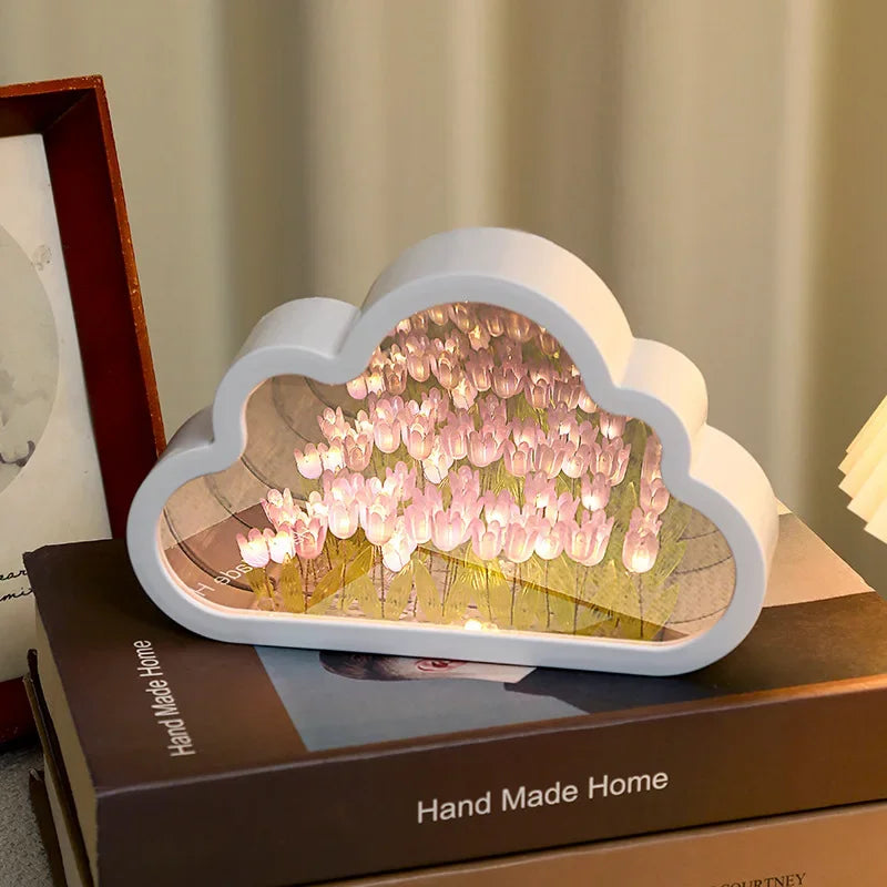 LED Night Light Handmade DIY Material package Tulip Flower Sea Atmosphere Lamp Mirror Table Lamp Bedroom Decor Lights
