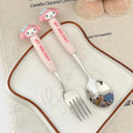 2Pcs/Set Sanrio Tableware Cute Cartoon Melody Cinnamoroll Students Stainless Steel Spoon Forks Two-piece Set Kitchen Supplies