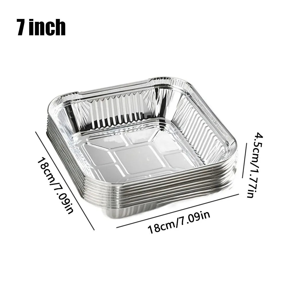 10Pcs 6/7/8 Inch Food Tin Foil Tray Reusable Non-stick Aluminum Foil Box Oven BBQ Baking Tools Oil-resistant Air Fryer Tray