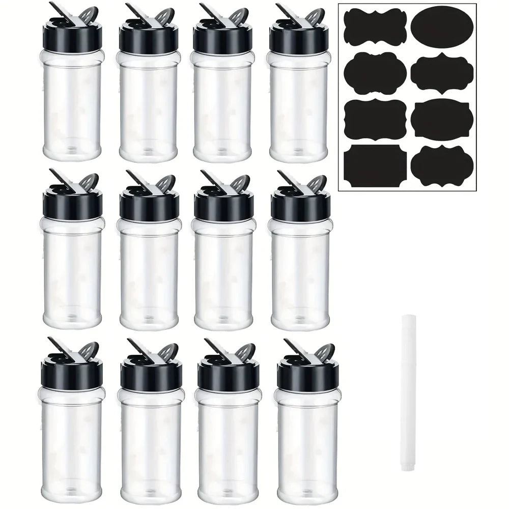 100ml plastic spice jar with shaker lid Label and pens seasoning container 3.5oz spice container with black lid seasoning jar fo