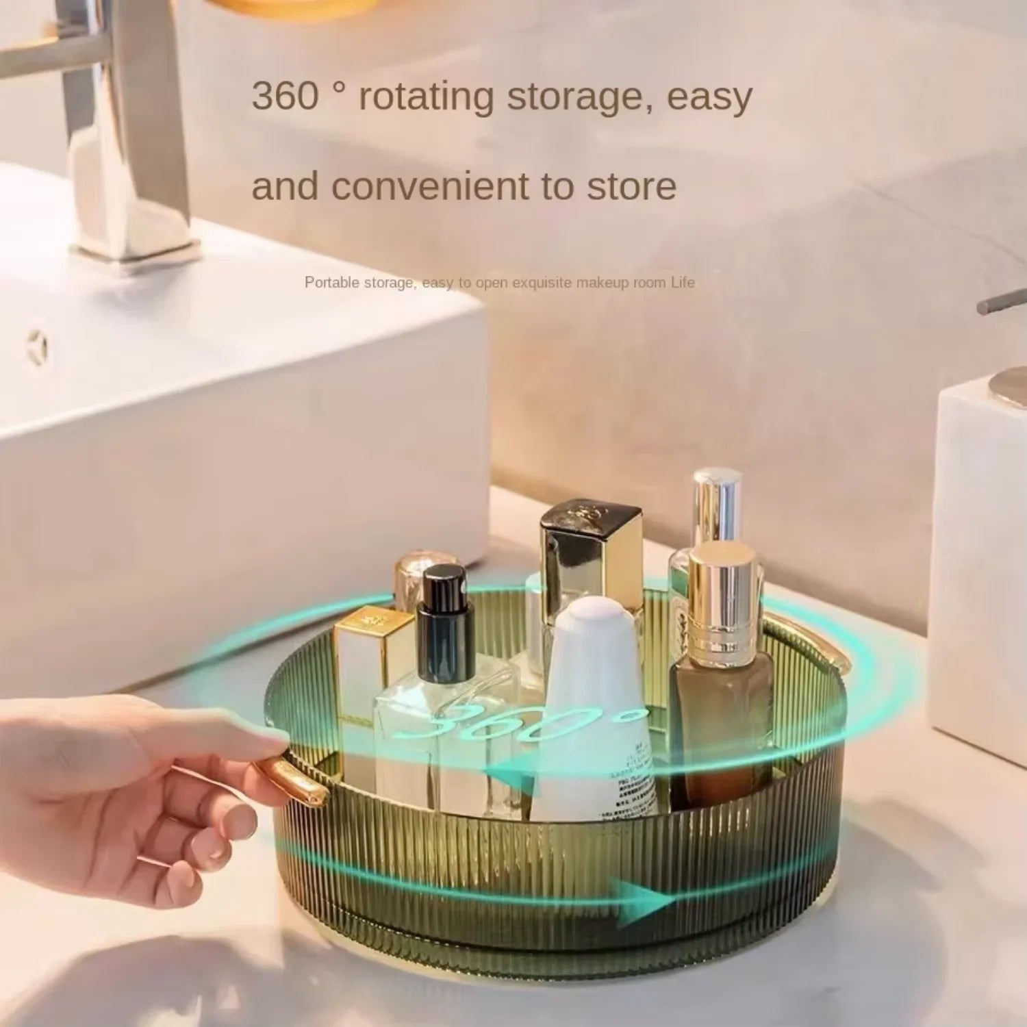 360-degree Rotating Plastic Storage Tray, Cosmetic Storage Box, Makeup Organizer, Storage Basket, Kitchen Organizer, Serving Tra