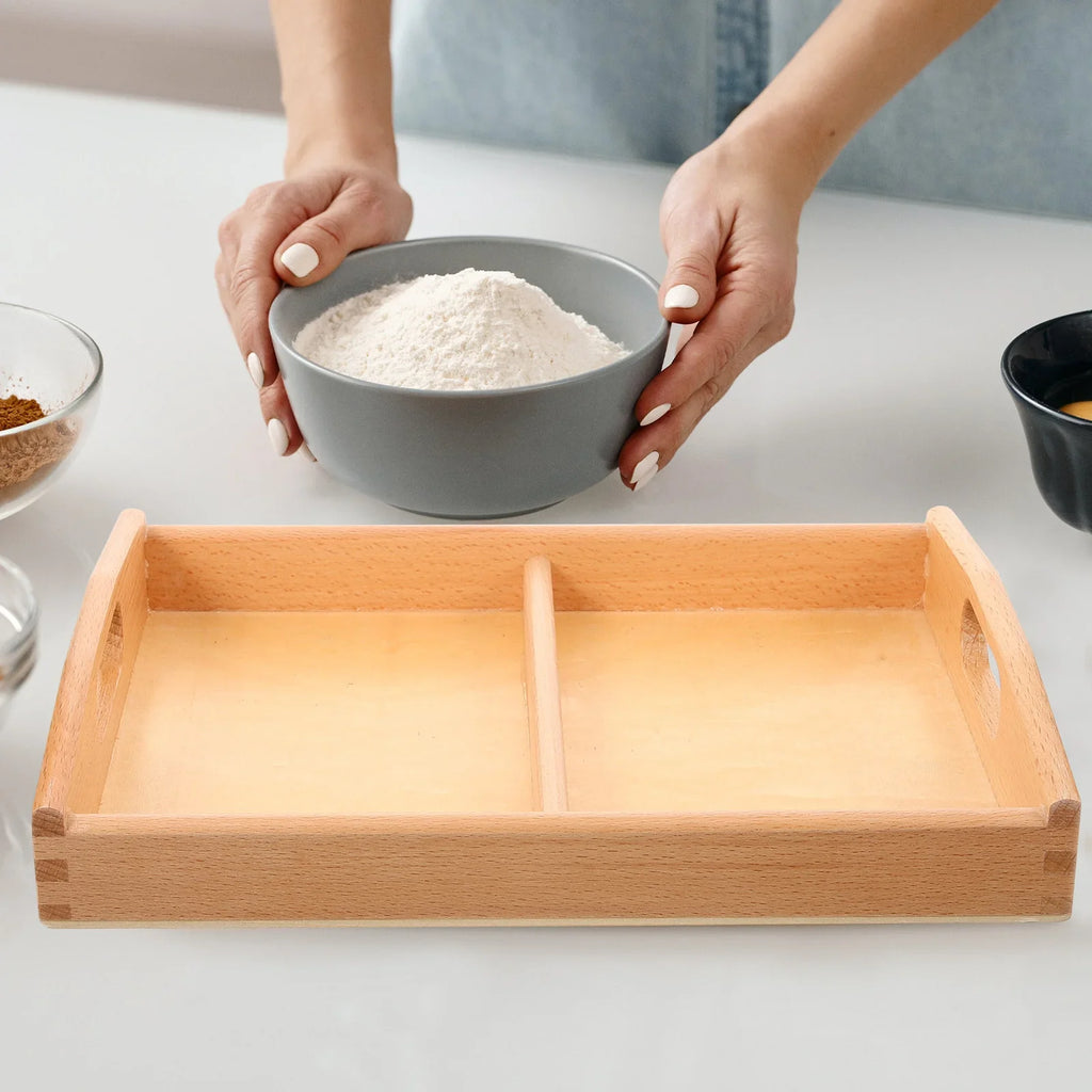 Two Handles Montessori Wooden Trays Storage Tray Toddler Breakfast Serving Wood Tray Sand Art Craft Bowls Plates Trays Baskets