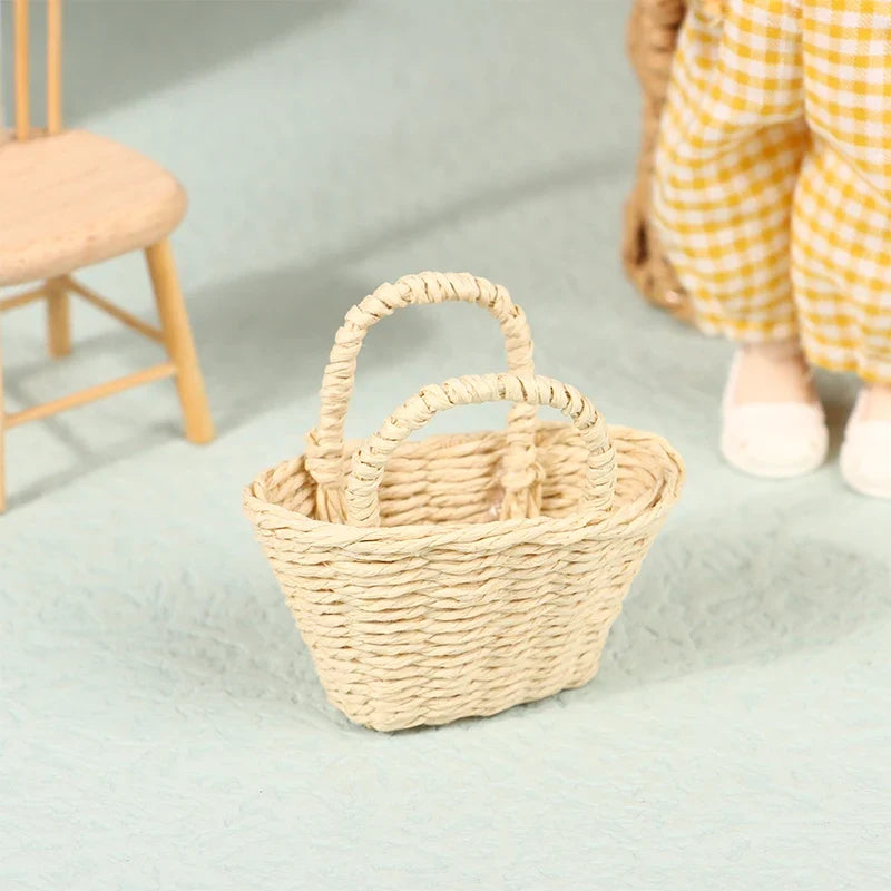 Exquisite Dollhouse Rattan Frame Basket for Miniature Display