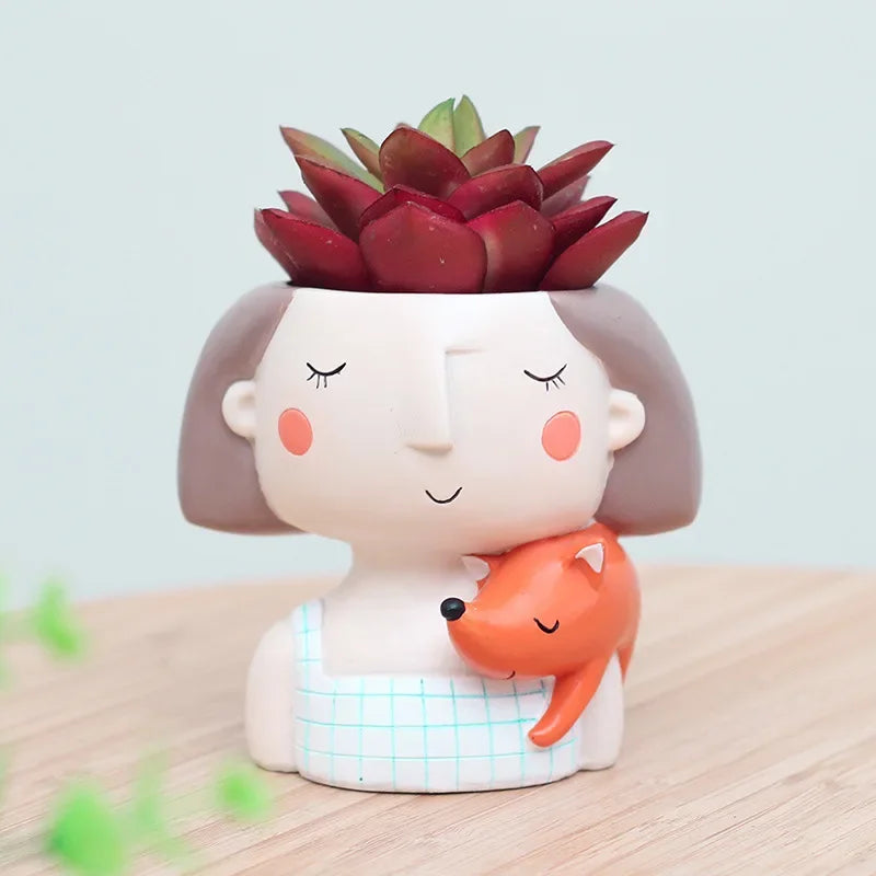 Lovely Girl Flower Pot for Succulent Cactus, Girls Portrait Planter Fairy Garden Pots Home Decor Desktop Figurines Ornament