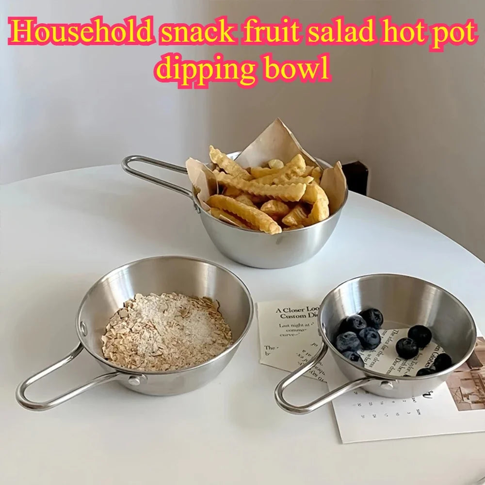 Thickened Stainless Steel Seasoning Bowl with Handle for Household Snacks Fruit Salad Hot Pot Dipping Bowl