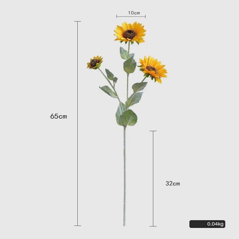 80CM Artificial Sunflower Large Branch Home Soft Decoration 3 Head Sunflower Home Decoration Photography Prop Silk Flower