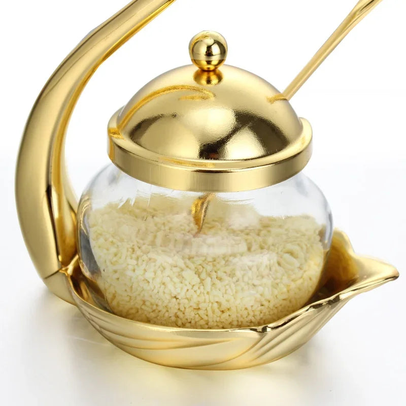 Creative Swan Aluminum Condiment Pot Set Seasoning Container alloy Spice Glass Jar Salt Sugar Bowl Pepper Coffee Organizer