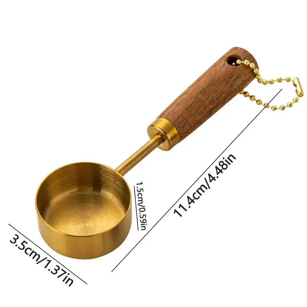 14ml Stainless Steel Measure Spoon with Wood Handle Hangable Measuring Cup Flat Bottom Rustproof Kitchen Measure Tools