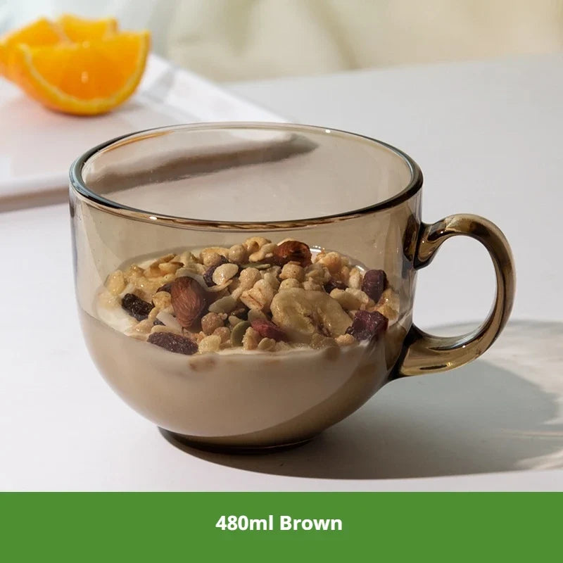 480ml Transparent Creative Glass Coffee Tea Mug Drinks Dessert Breakfast Milk Cup Glass Mugs Handle Drinkware With Cup Lid Spoon