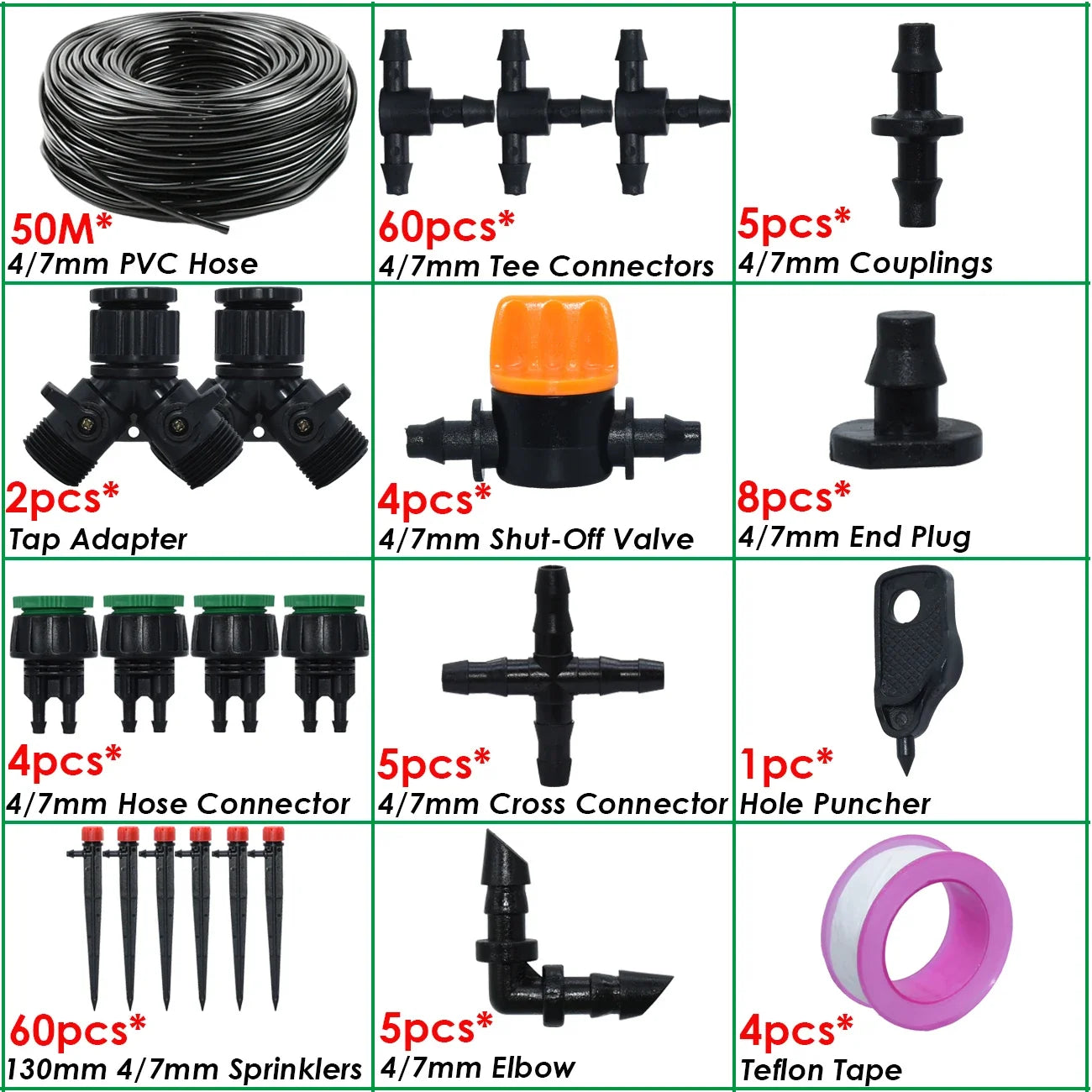 KESLA 1/4'' Hose Garden Micro Drip Irrigation Automatic Watering System Kit 13CM Sprinkler for Pot Flowers Vegetables Greenhouse