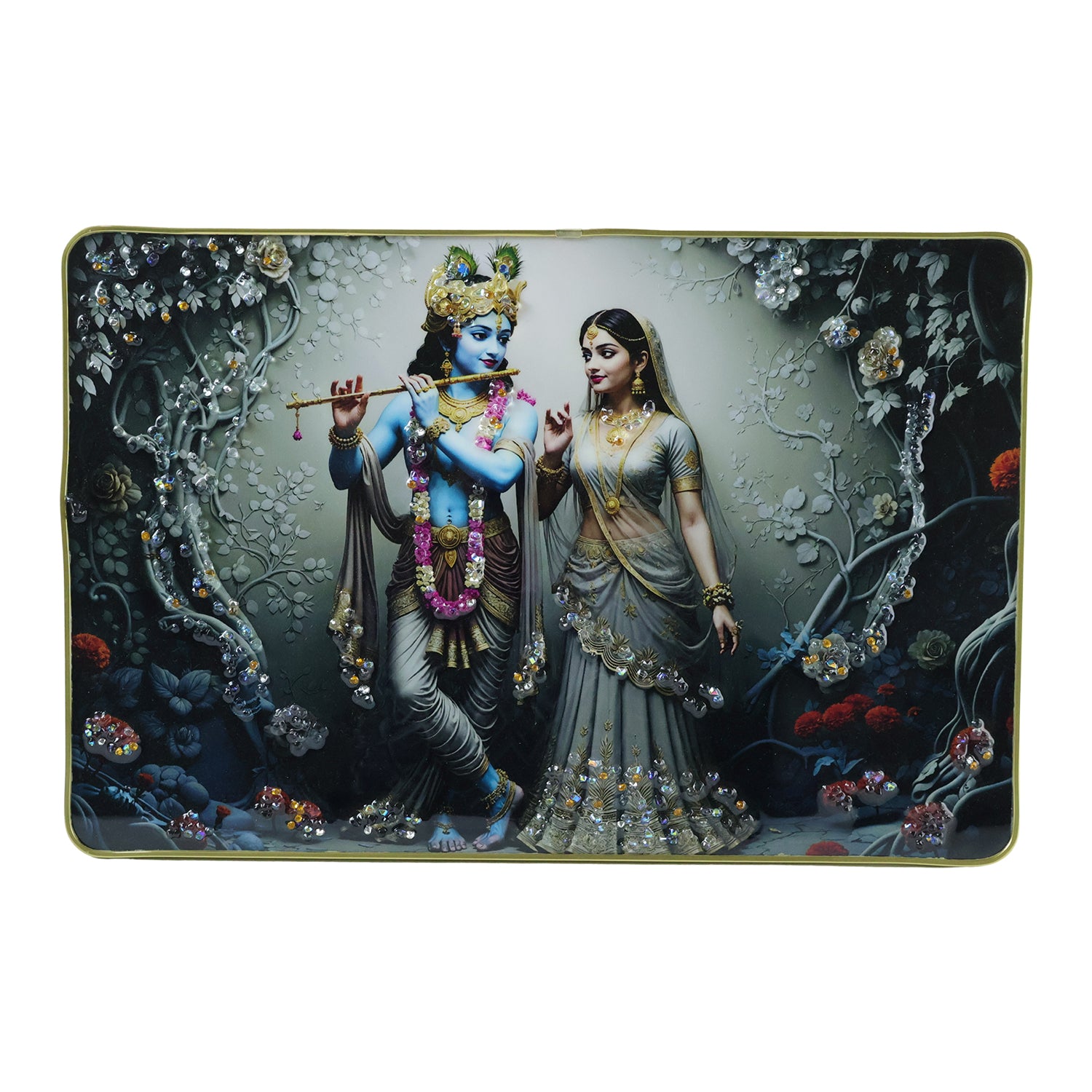 Divine Radha Krishna Flute Art Wall Frame (1 Pc 45x30 Cm)