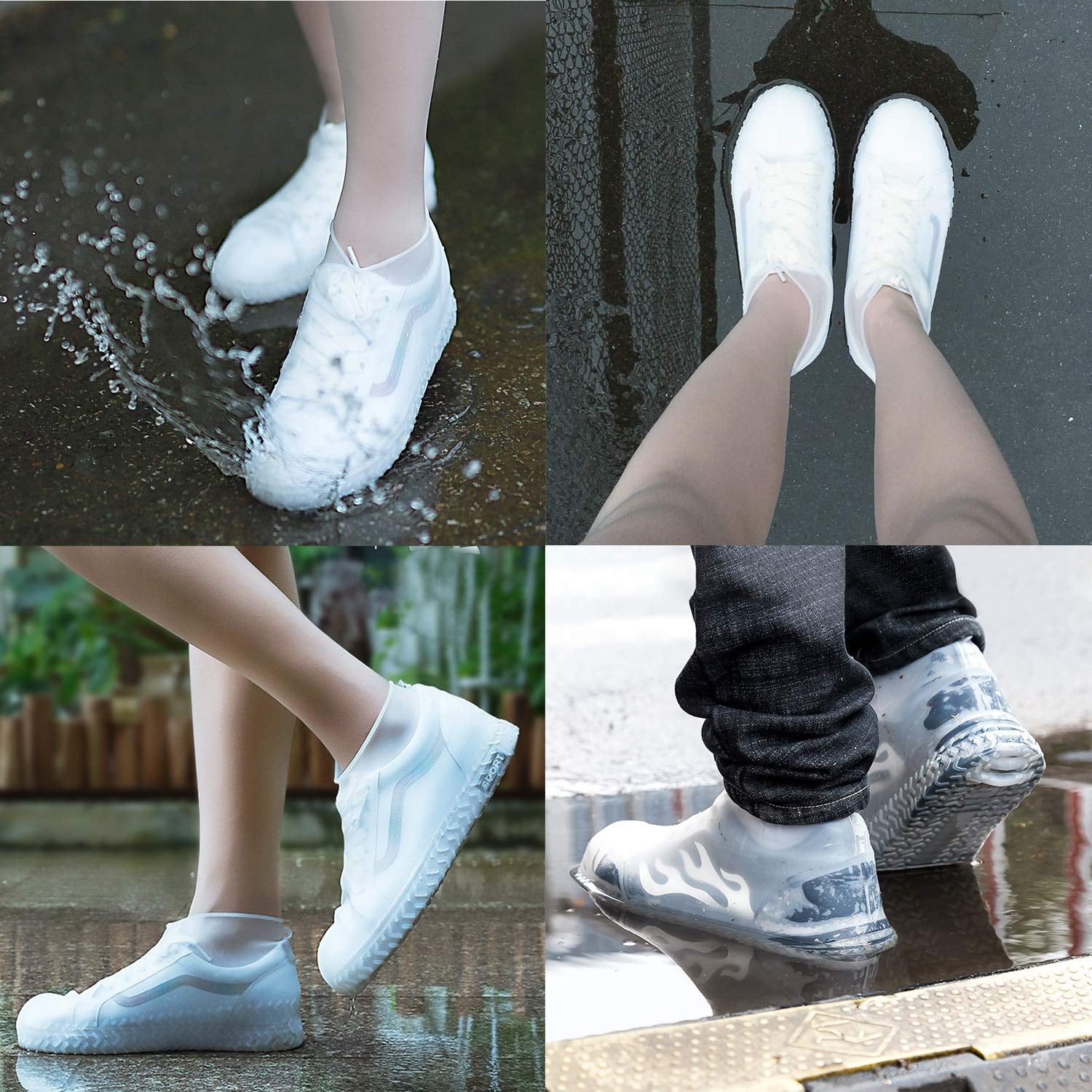 Waterproof Silicone Shoe Cover White Color (1 Pair Medium Size)