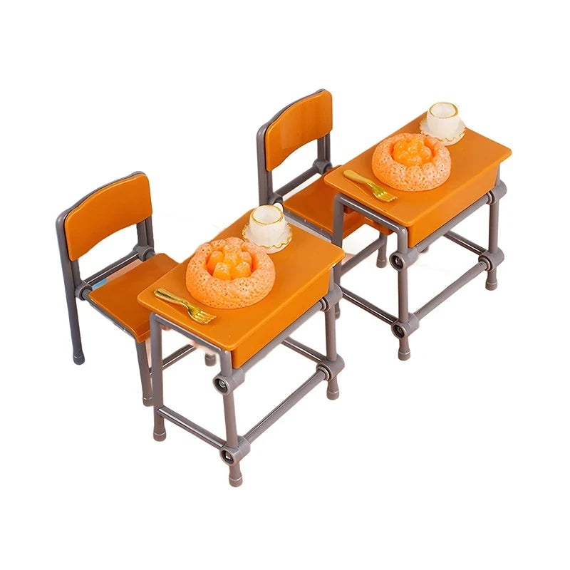 1 Set 1:12 Dollhouse Accessories Miniature Desks Chairs Model Classroom Decoration Toy Food Tableware Ornament
