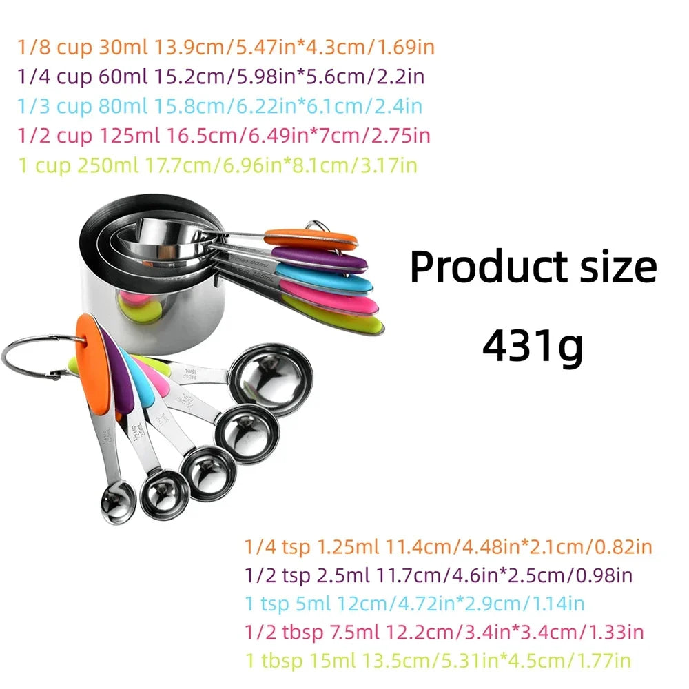 5/10Pcs Stainless Steel Measuring Cups And Spoons Set Kitchen Accessories For Baking Cake Cooking Making Measuring Kitchen Tools