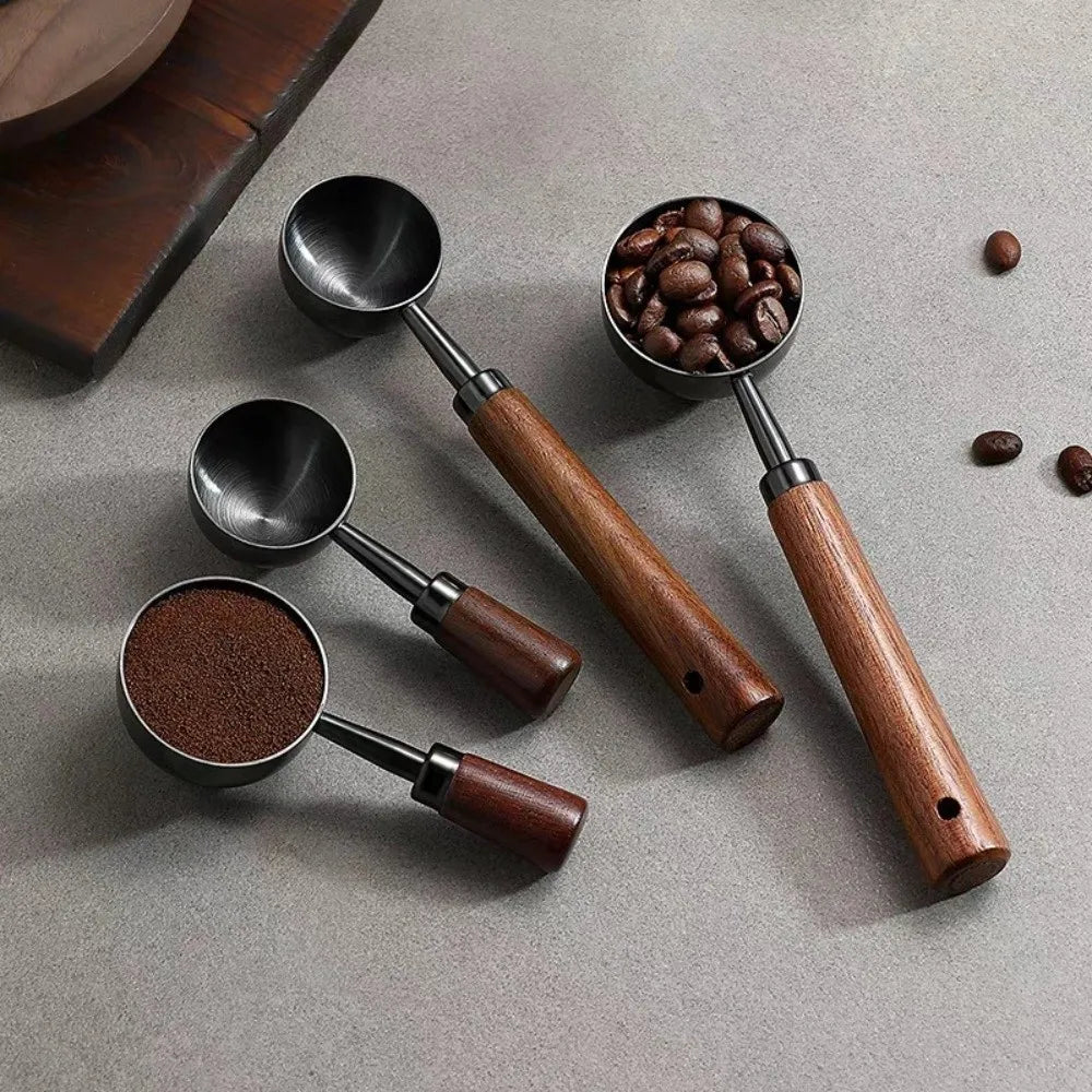 15/30ml Round Head Measuring Spoon Stainless Steel Wooden Handle Measuring Cup Measuring Accessory Home Kitchen Baking Tools