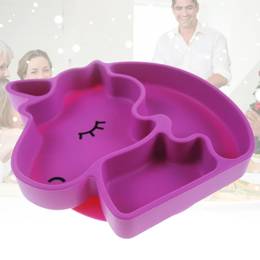 Unicorn Division Plate Rosy Creative Cartoon Divided Toddler Plates Reusable Silicone Tableware Non Slip Base Time